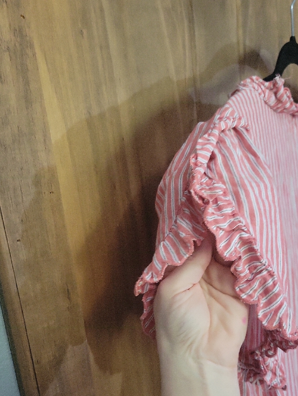 Max Studio Pink Striped Ruffle V-Neck Blouse - Picture 4 of 5